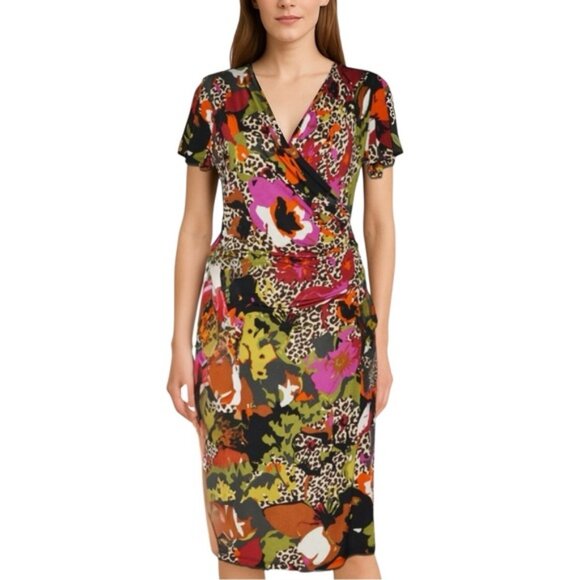 Max Mara Floral Jersey Dress Multicolor Wrap Style Small - Picture 1 of 14